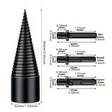 Un juego de brocas de separación de bloques de madera hechas de metal, y tres tornillos adaptables