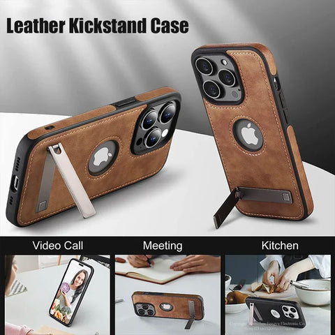 Funda de cuero con soporte para iPhone 11, 12, 13, 14, 15